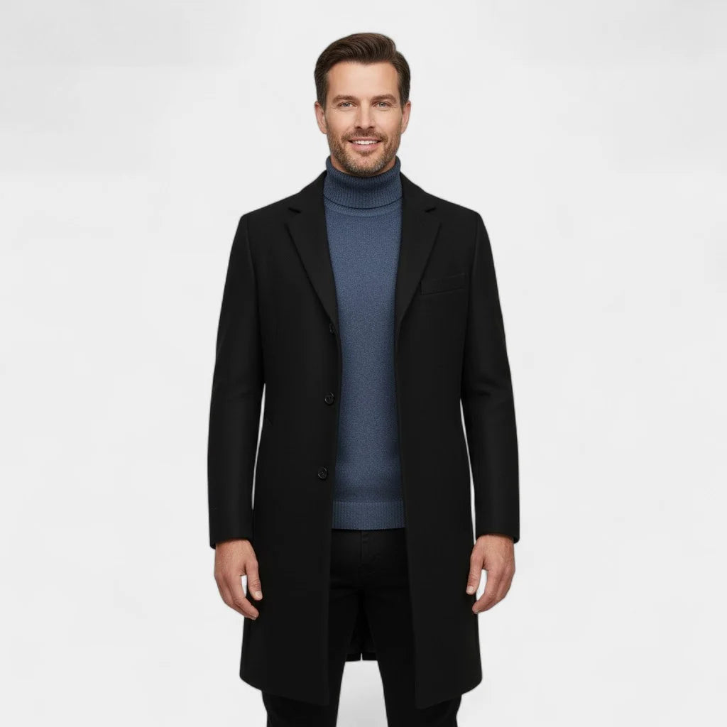 Men's Wool Blend Trench Coat – Classic Mid-Length Overcoat