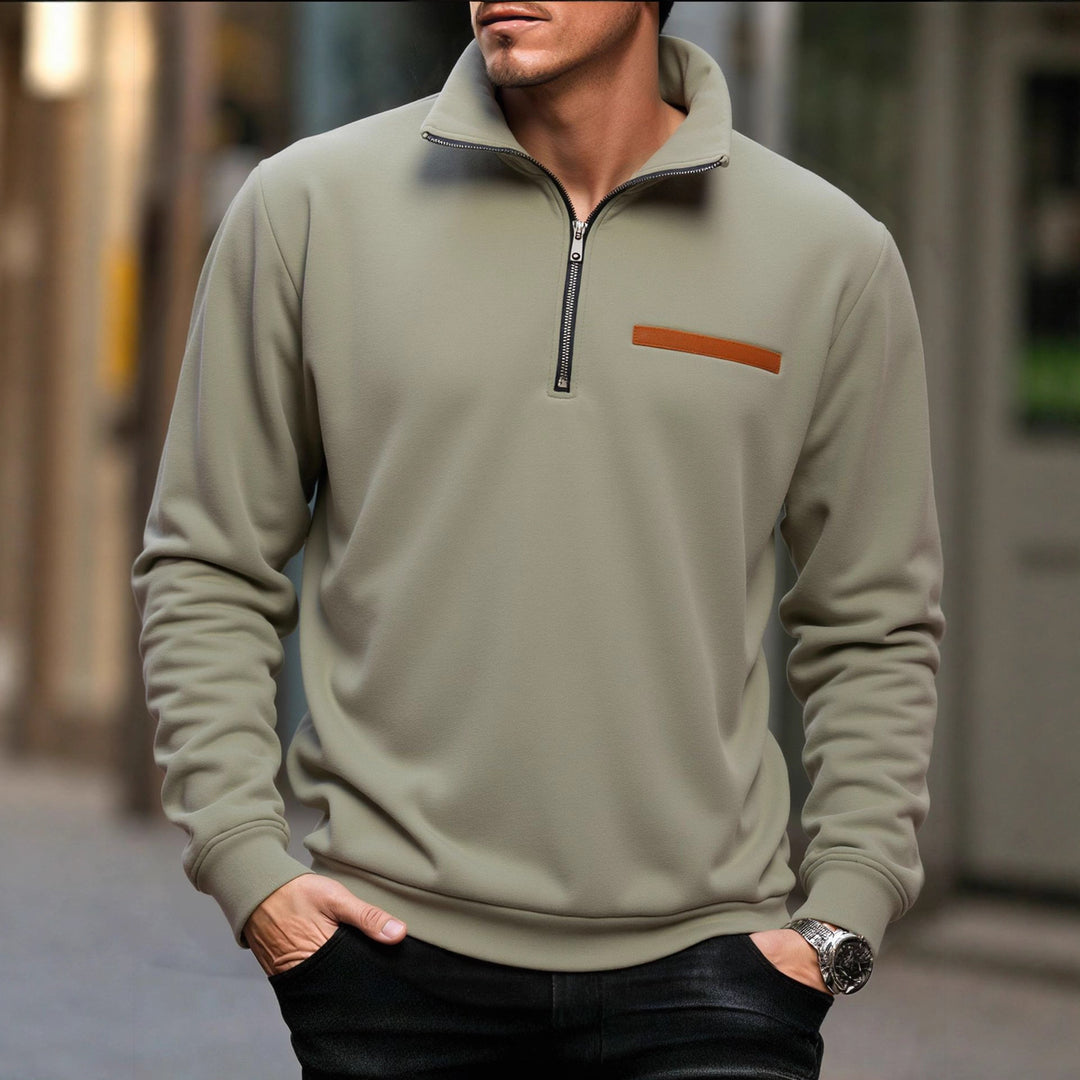Men's Fleece-Lined Hoodie – Half Zip, Stand Collar, Relaxed Fit