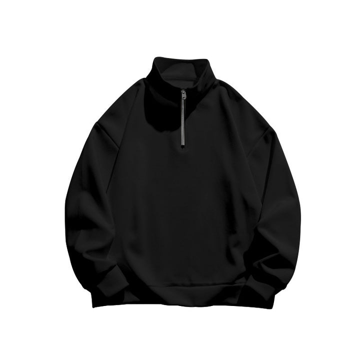Men's Hoodie – Brushed Wool-Lined Half Zip Stand Collar Pullover