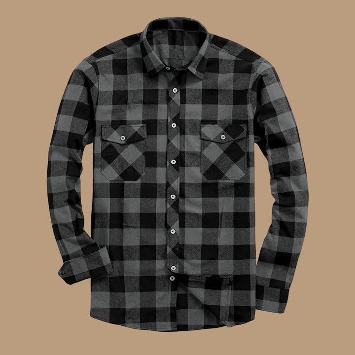 Men's Plaid Flannel Shirt – Relaxed Long Sleeve Button-Up Overshirt