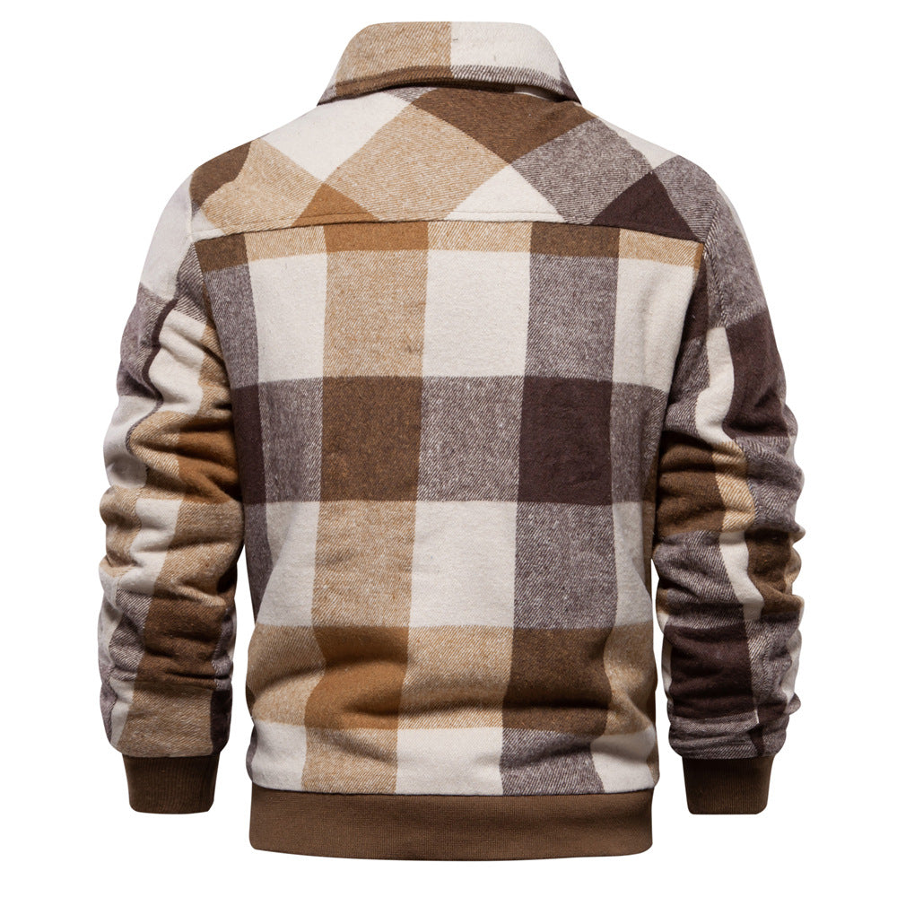 Men's Plaid Jacket – Cotton Outer, Zipper Pockets, Casual Fit