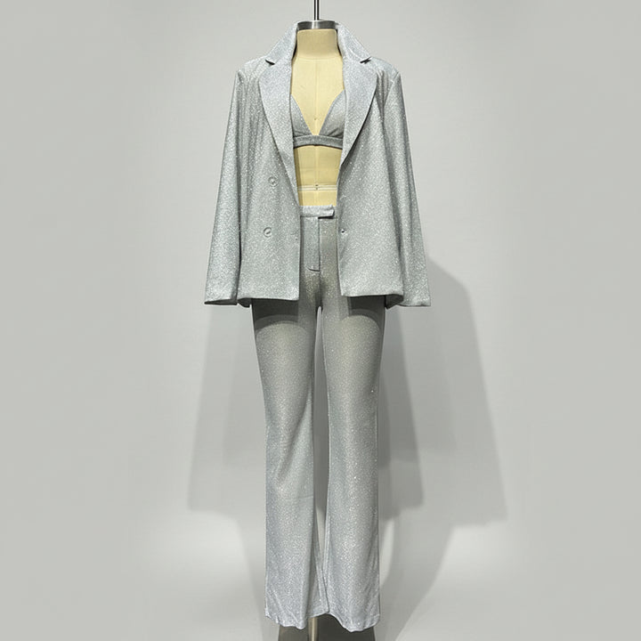 Three Piece Women's Suit Set – Blazer, Bralette, Trousers