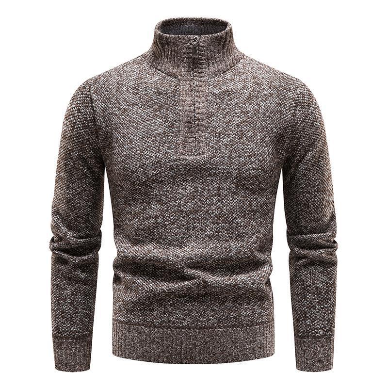 Men's Cotton Pullover High Neck Sweater – Slim Jacquard Quarter Zip