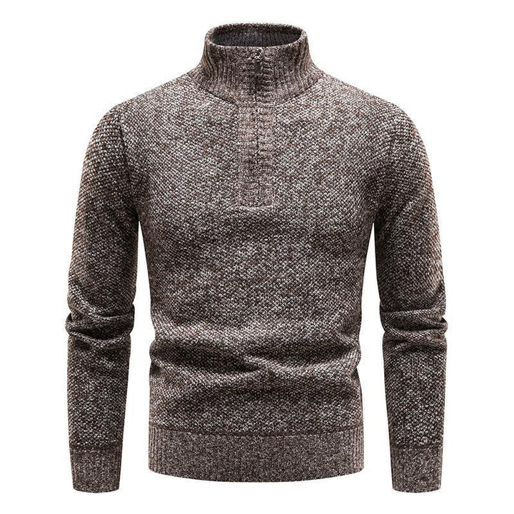 Men's Cotton Pullover High Neck Sweater – Slim Jacquard Quarter Zip