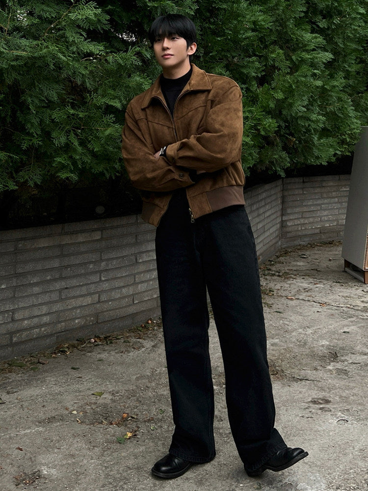 Men's Suede Look Collared Jacket – Lapel Style Outerwear