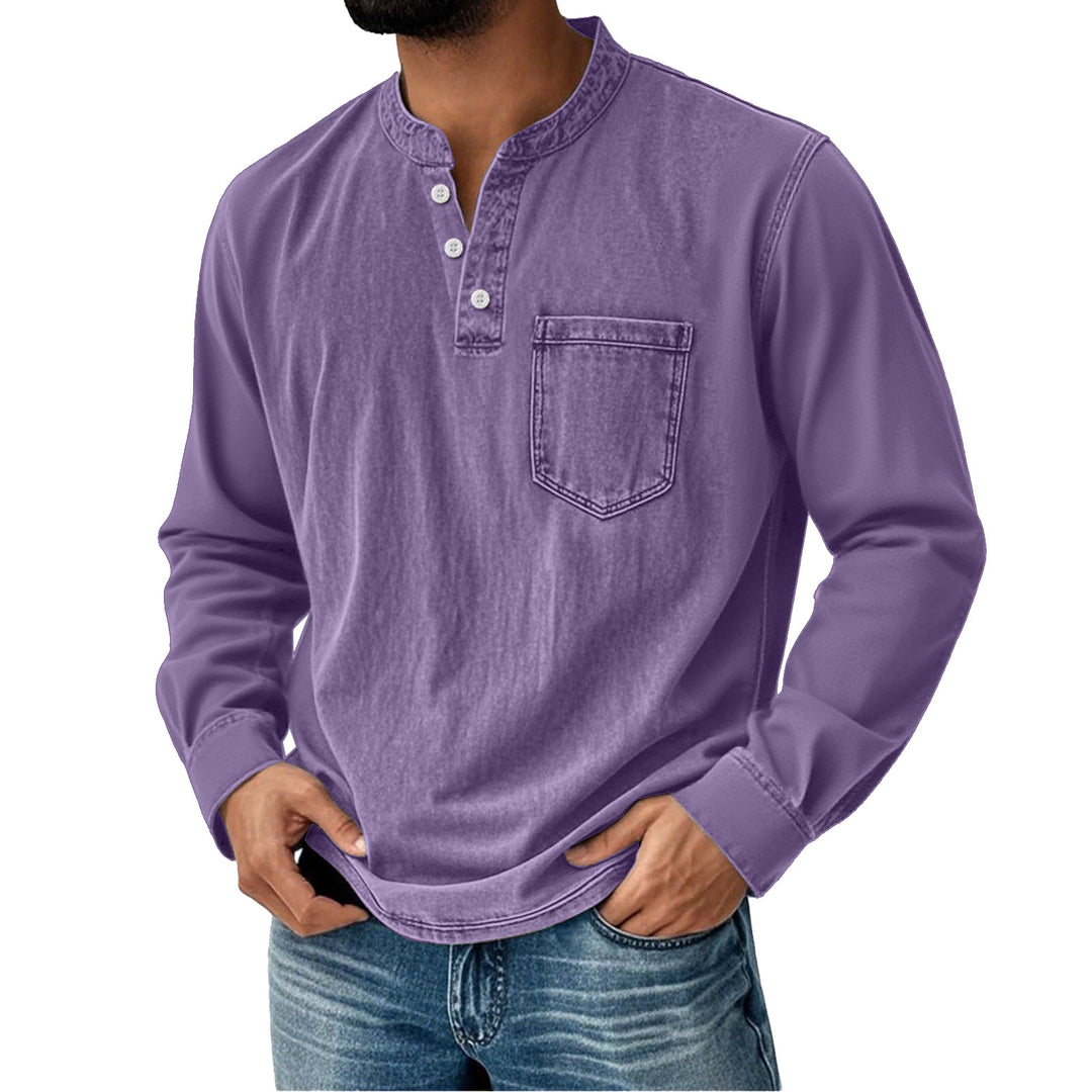 Men's Printed Three-Button Long Sleeve T-Shirt – Slim Fit Casual Style