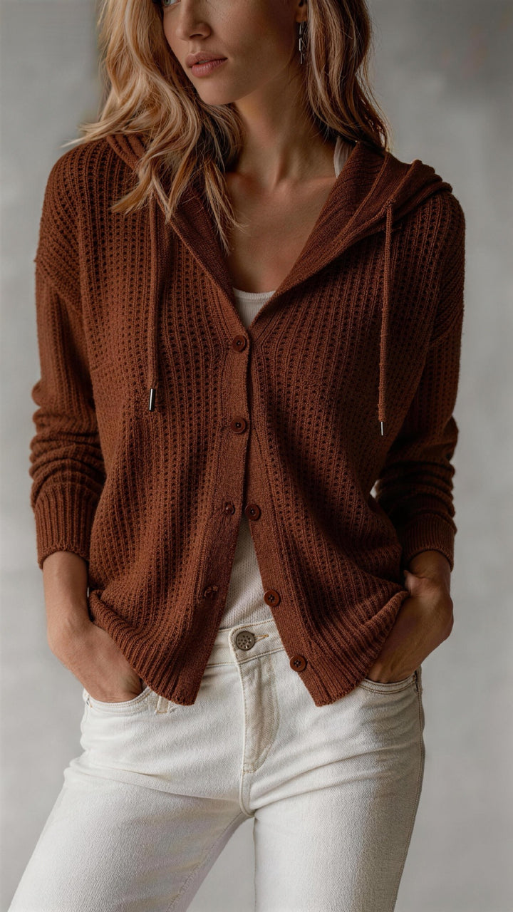 Women's Knitted Hooded Cardigan – Relaxed Fit Everyday Layer