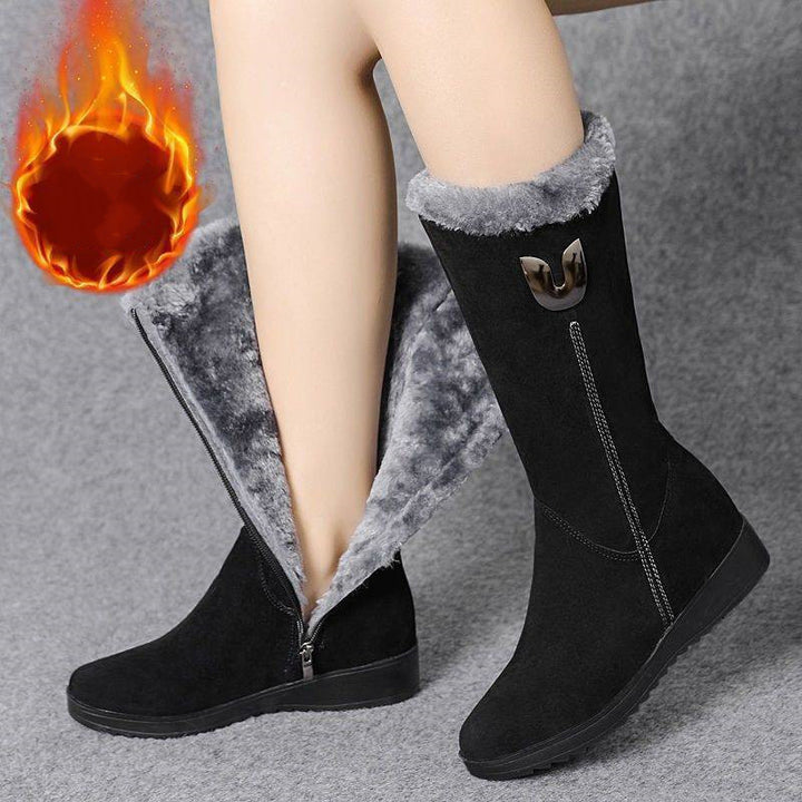 Vegan Leather Mid-Tube Boots for Women – Plush Lined & Non-Slip
