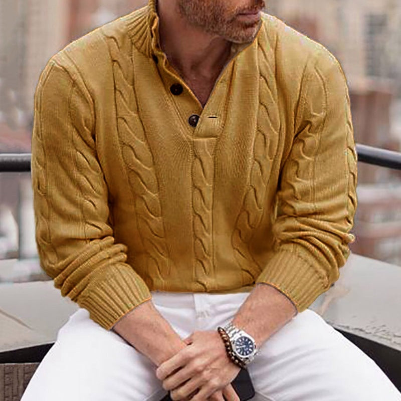 Men's Stand Collar Cotton Sweater – Slim Fit Ribbed Hem Knit