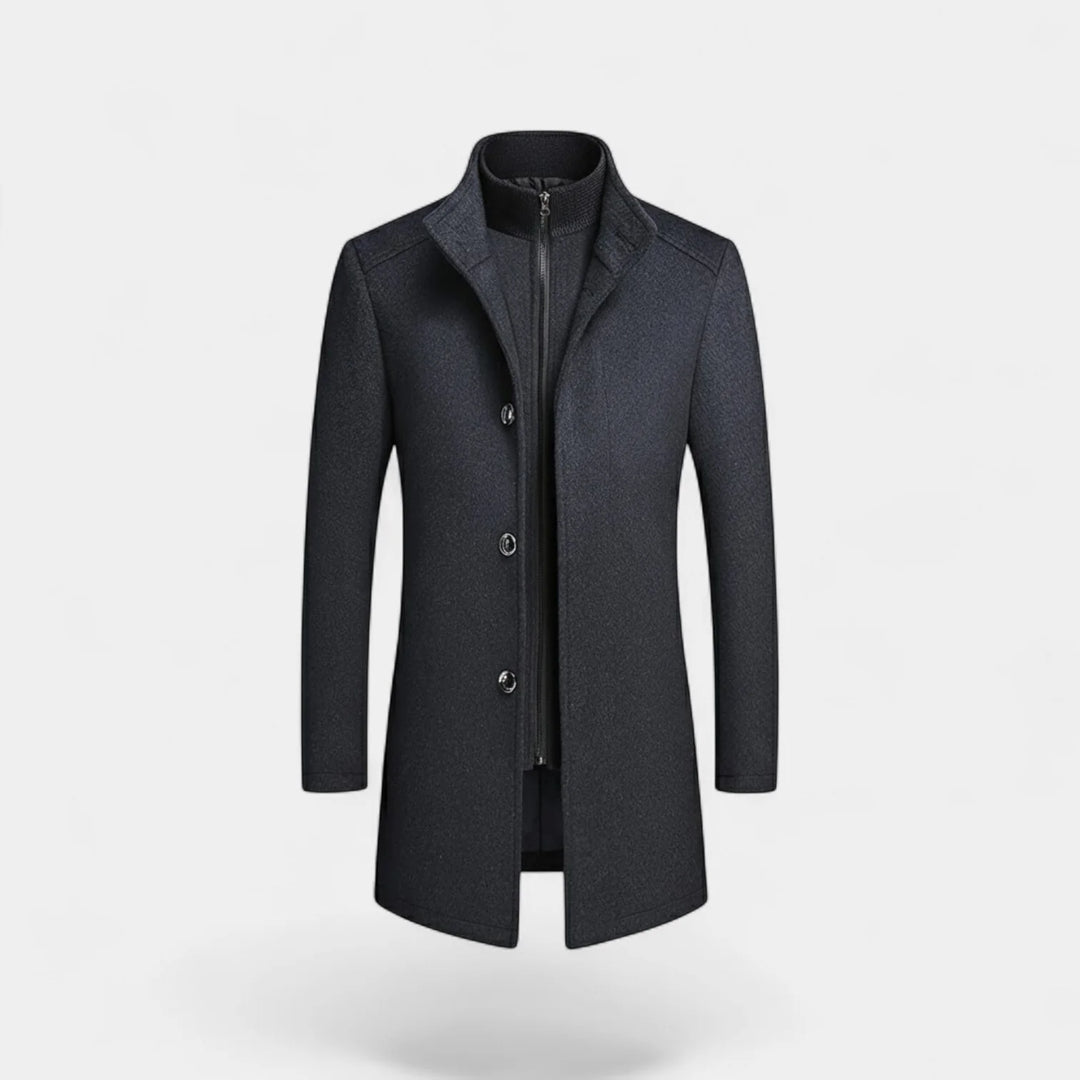 Men's Wool Coat with Double Collar & Removable Inner Vest