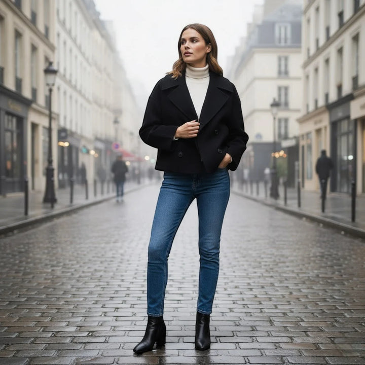 Women's Cropped Wool Blend Jacket – Double-Breasted, Structured Fit