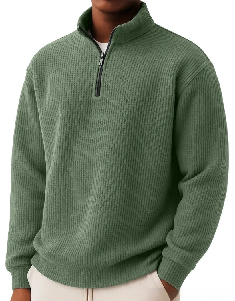 Men's Waffle Polo Shirt – Loose Fit Grid Knit Cotton Top