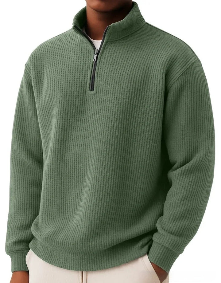 Men's Waffle Polo Shirt – Loose Fit Grid Knit Cotton Top