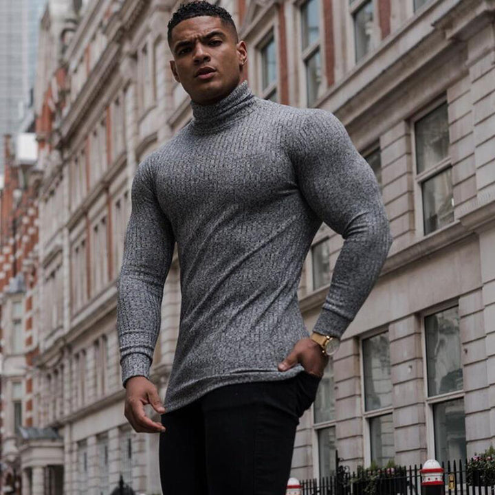 High Neck Men's Knitted Long-Sleeve T-Shirt – Modern Tailored Fit