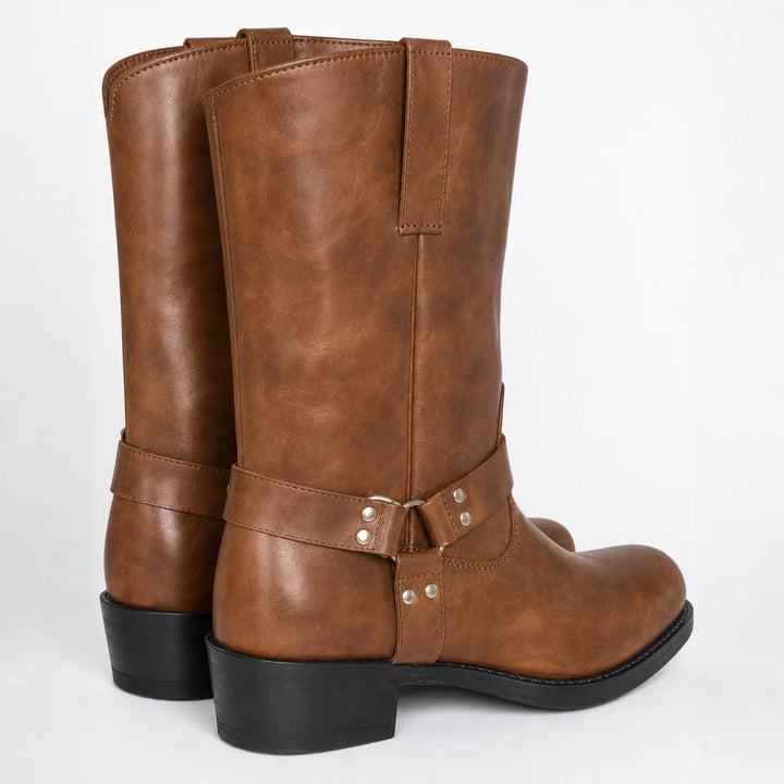 Men's Leather Short Boot – Retro Cowboy, Embossed Harness