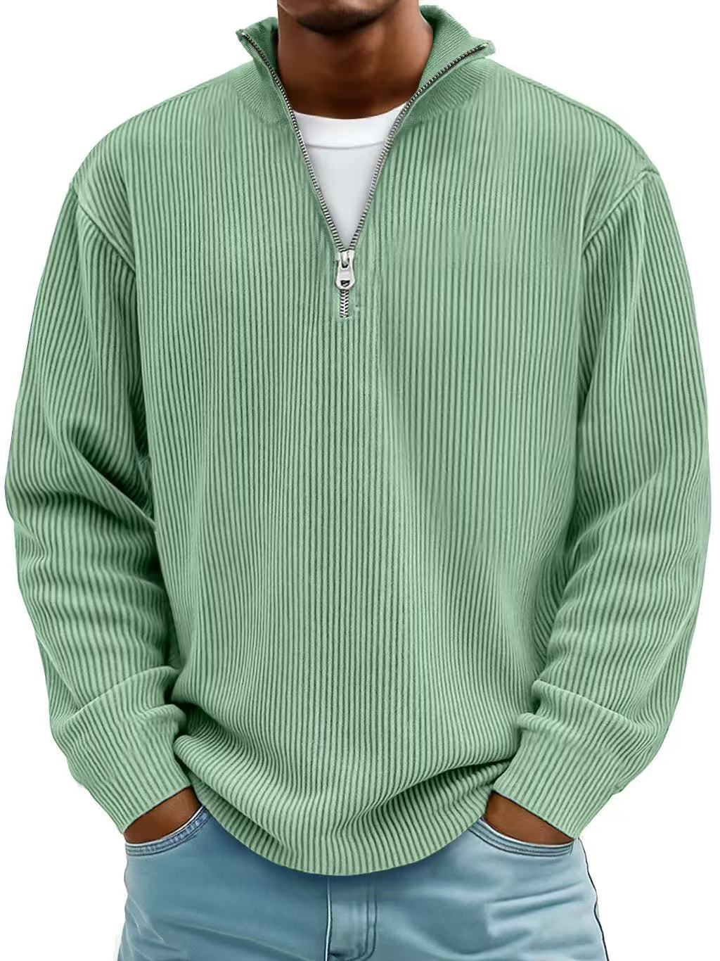 Men's Corduroy Stand Collar Sweatshirt – Zip Front, Solid Finish