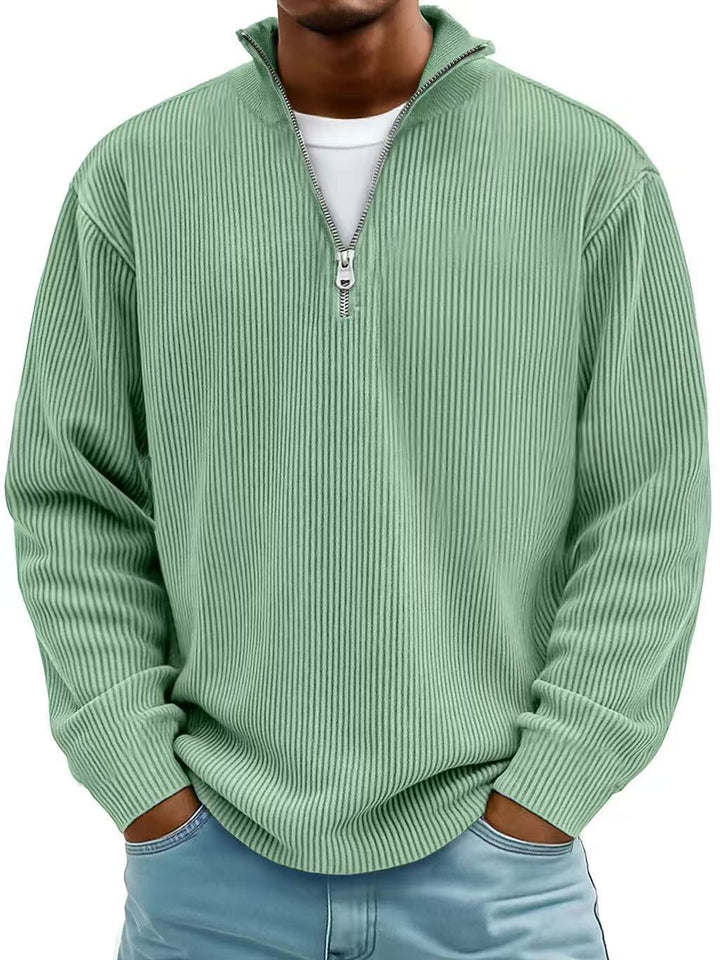 Men's Corduroy Stand Collar Sweatshirt – Zip Front, Solid Finish