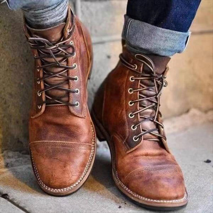 Men's Low Lace-Up Boot – Vegan Leather, Round Toe, Square Heel