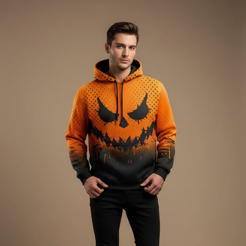 Men's 3D Pumpkin Head Hoodie – Relaxed Halloween Pullover