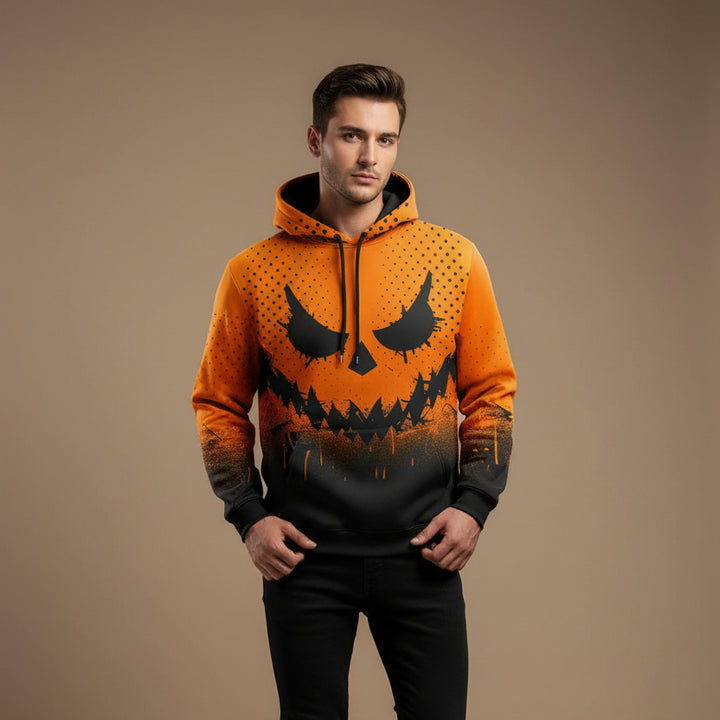 Men's 3D Pumpkin Head Hoodie – Relaxed Halloween Pullover