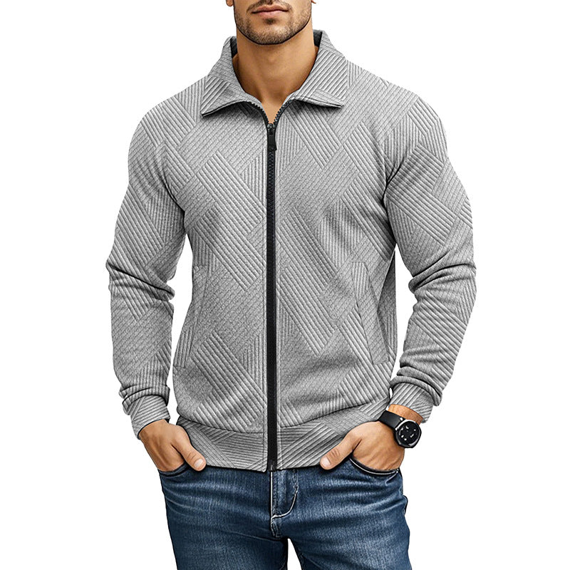 Men's Waffle Texture Jacket – Regular Fit Turn-Down Collar