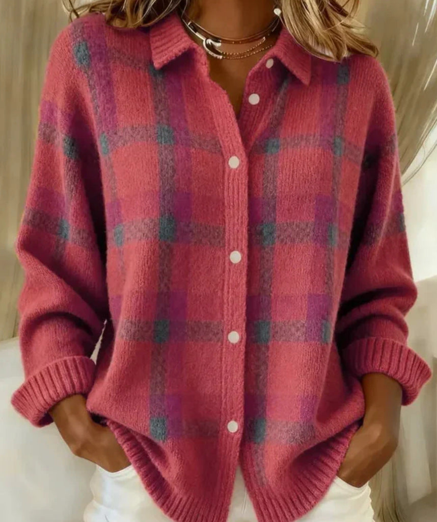 Women's Ribbed Knit Blouse Cardigan Style with Loose Fit Collar