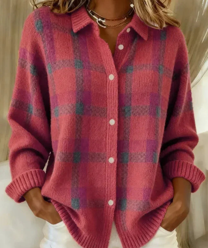 Women's Ribbed Knit Blouse Cardigan Style with Loose Fit Collar