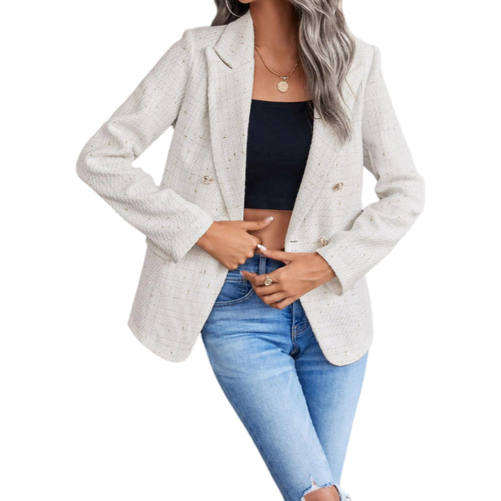 Tweed Double Breasted Jacket for Women – Structured Lapel Blazer