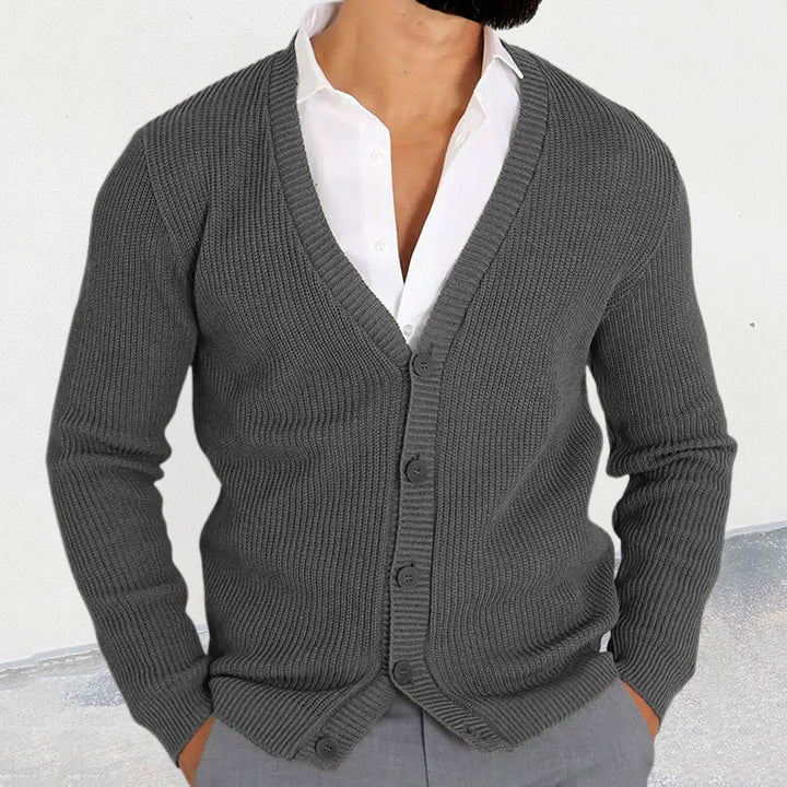 Men's Cardigan Slim Fit V-Neck – Cotton Knit, Button Front
