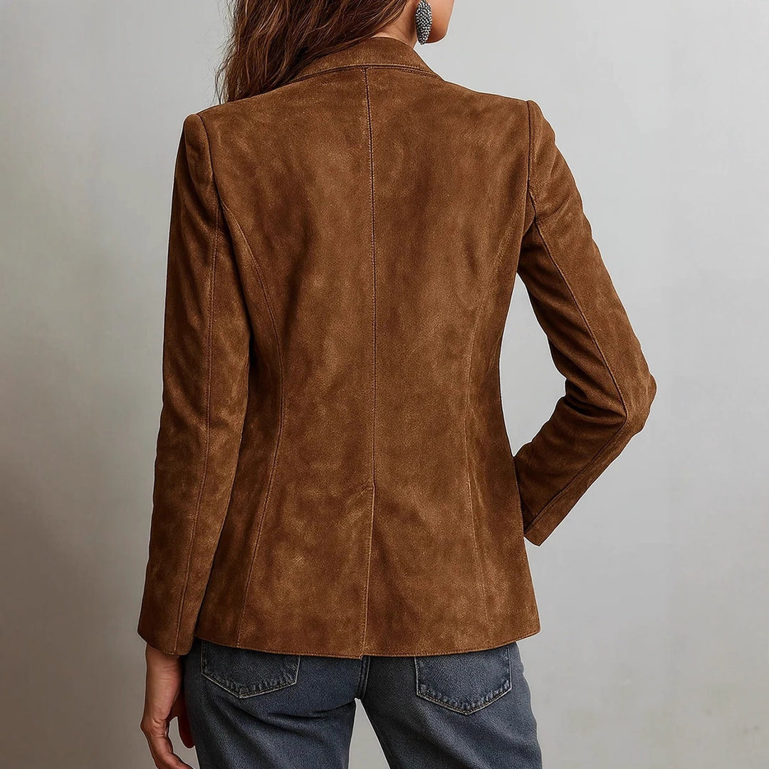 Women's Suede Jacket – Retro Single-Breasted, Loose Fit