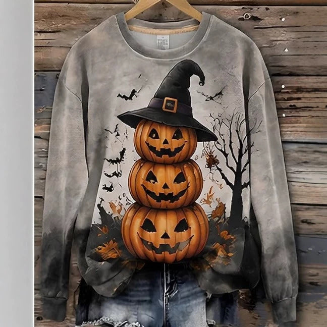 Women's Halloween Hoodie – Soft Fleece Artistic Retro 3D Print Pullover