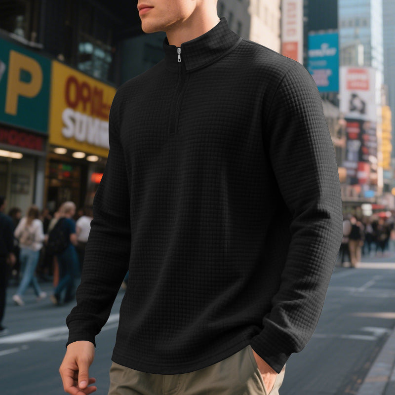 Men's Half Zip Sweater – Textured Jacquard Knit Pullover