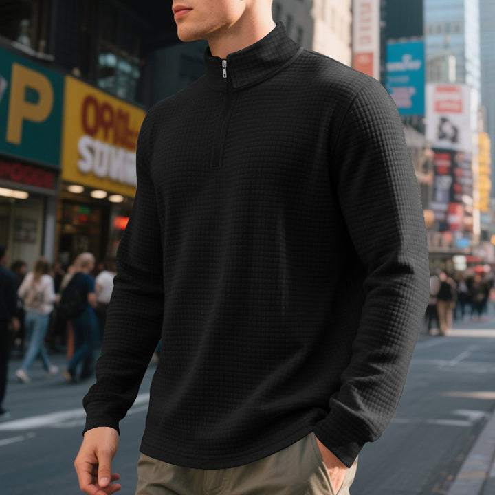 Men's Half Zip Sweater – Textured Jacquard Knit Pullover
