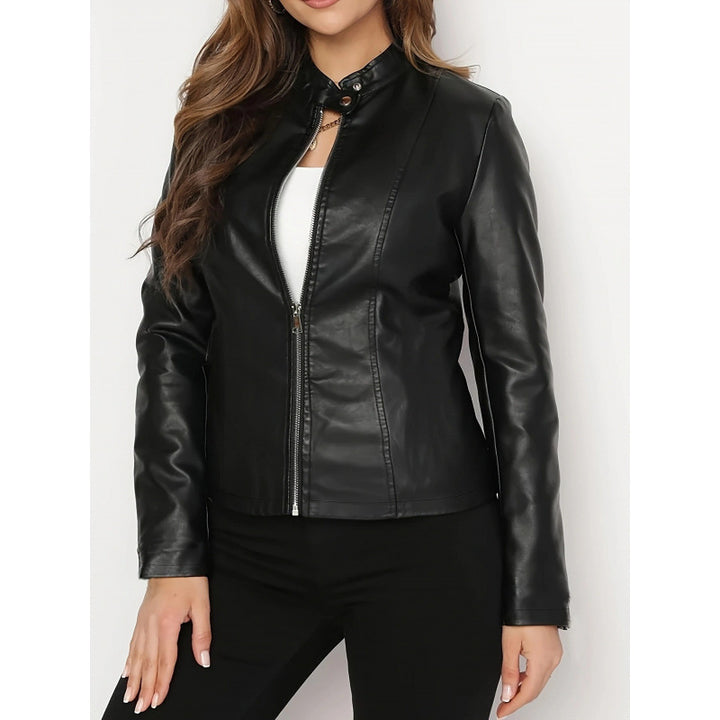 Vegan Leather Jacket – Women's Short Slim-Fit Biker Style Outerwear