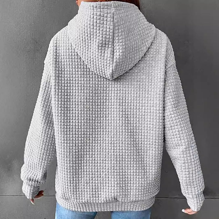 Women's Waffle Knit Long-Sleeve Hoodie – Relaxed Street Style