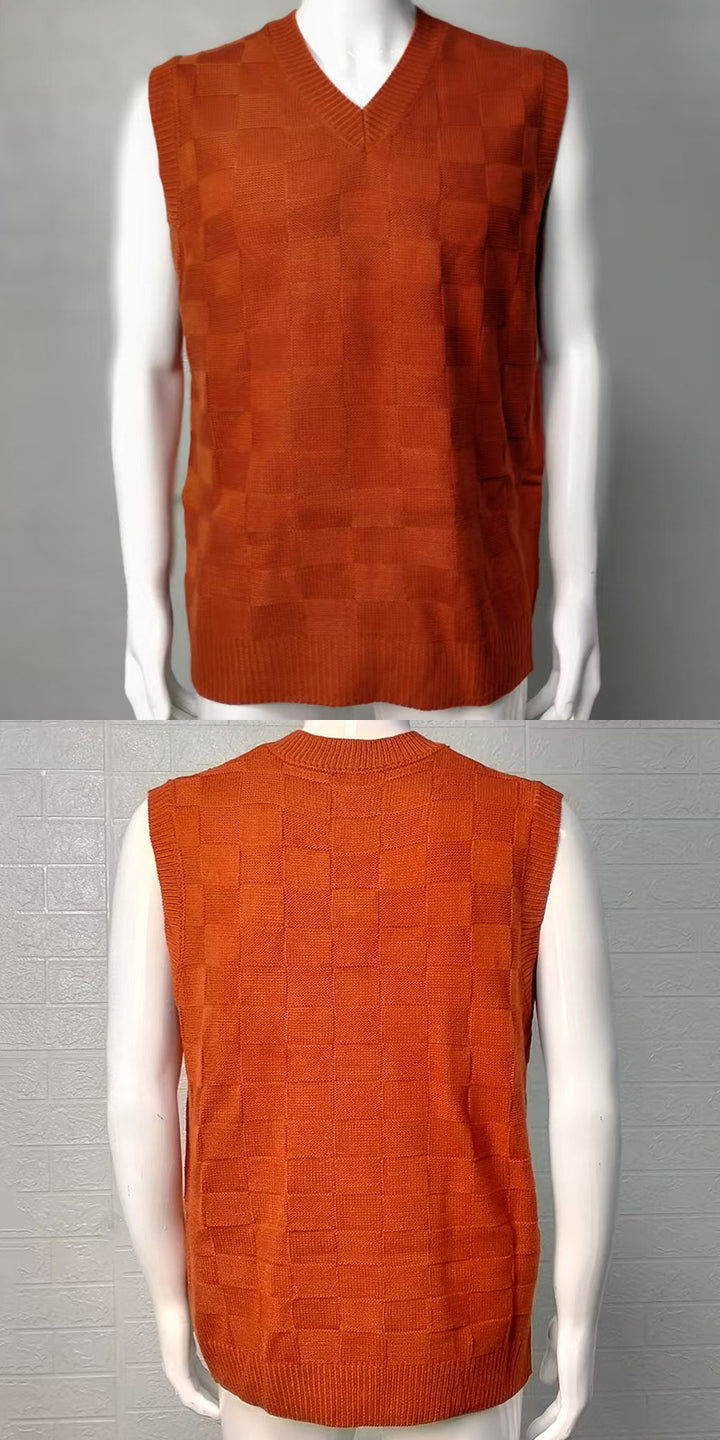 Men's Plaid Knit Pullover Vest – Soft Acrylic Streetwear Layer