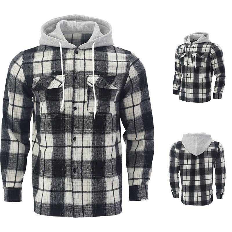 Men's Flannel Hooded Shirt – Plaid Cardigan Style, Relaxed Fit