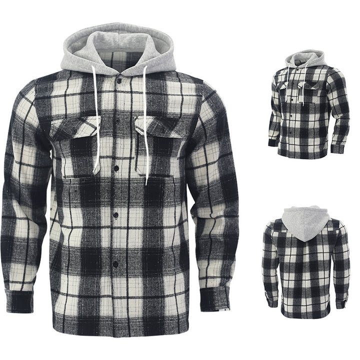 Men's Flannel Hooded Shirt – Plaid Cardigan Style, Relaxed Fit