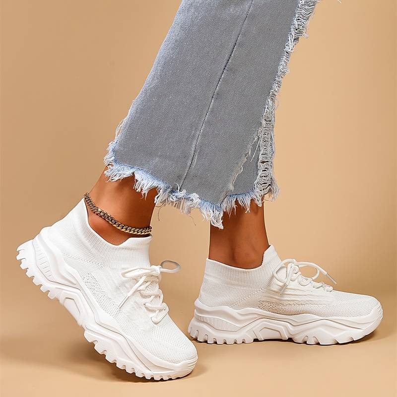 Women's Platform Sneakers – Breathable Fly-Knit Sports Shoes