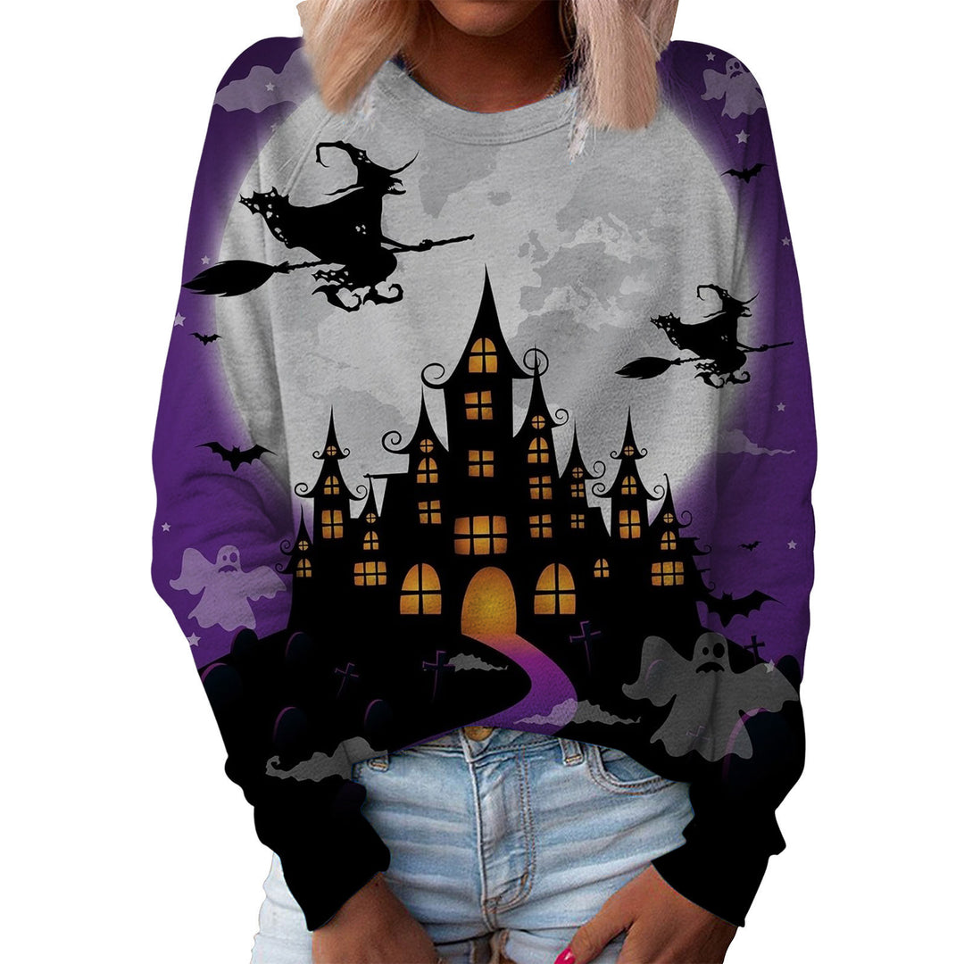 Women's Printed Pullover Top – Festive Graphic Round Neck