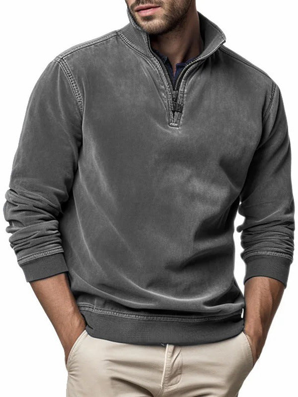 Men's Half Zip 3D Printed Sweater with Textured Patch Pocket