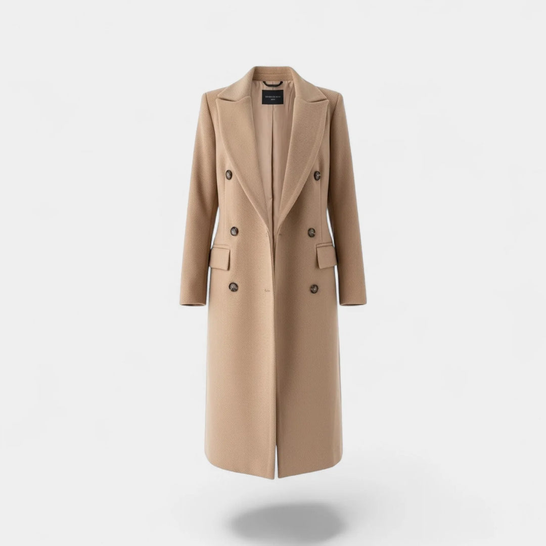 Women's Wool Blend Double-Breasted Coat with Notched Collar