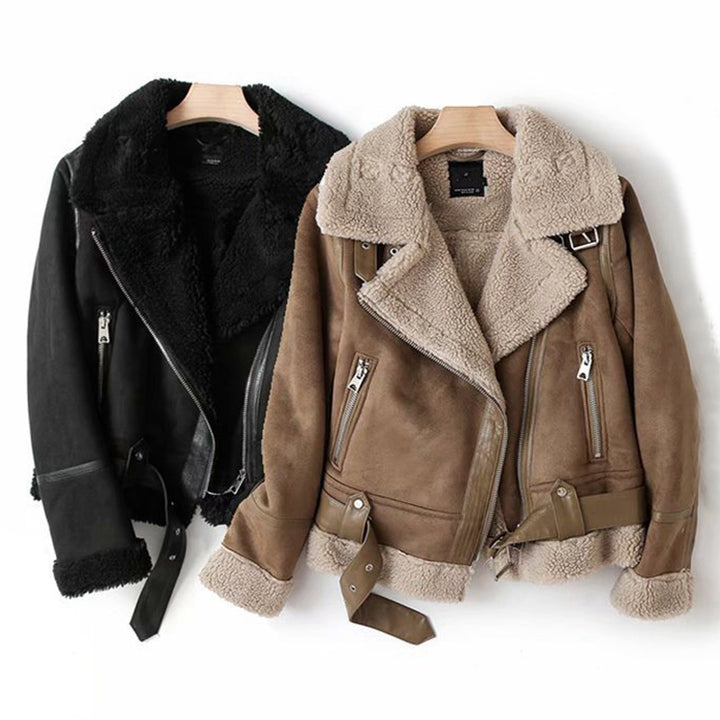 Suede Lapel Jacket for Women – Soft Lined Moto Style