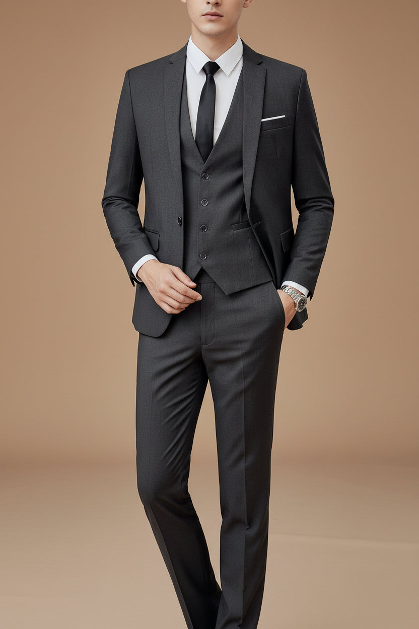 Men's Slim Fit Cotton Three Piece Suit – Tailored Business Set