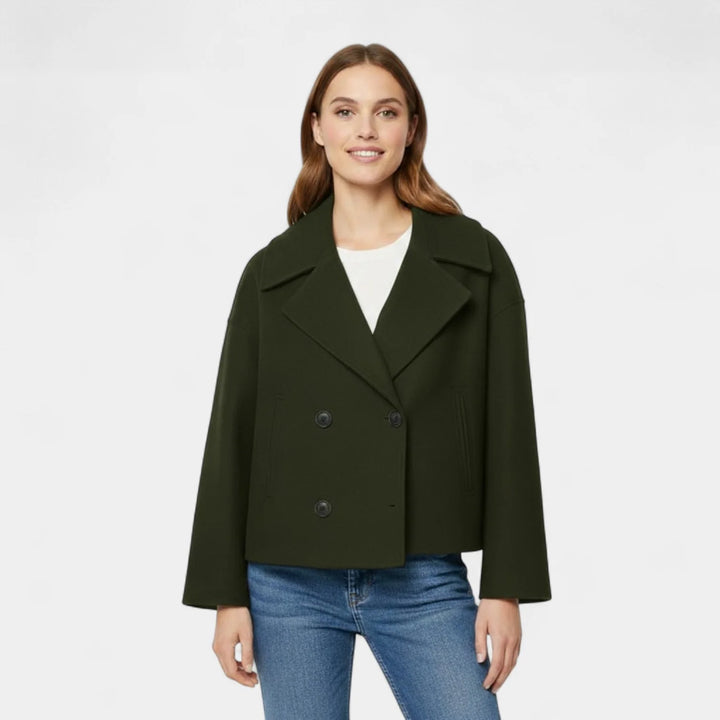 Women's Cropped Wool Blend Jacket – Double-Breasted, Structured Fit