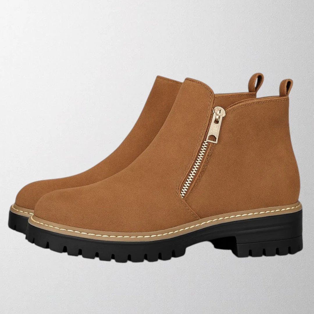 Women's Suede Ankle Boot – Chunky Mid Heel Side Zip Design