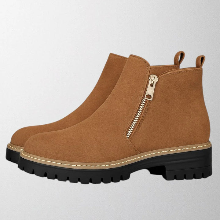 Women's Suede Ankle Boot – Chunky Mid Heel Side Zip Design