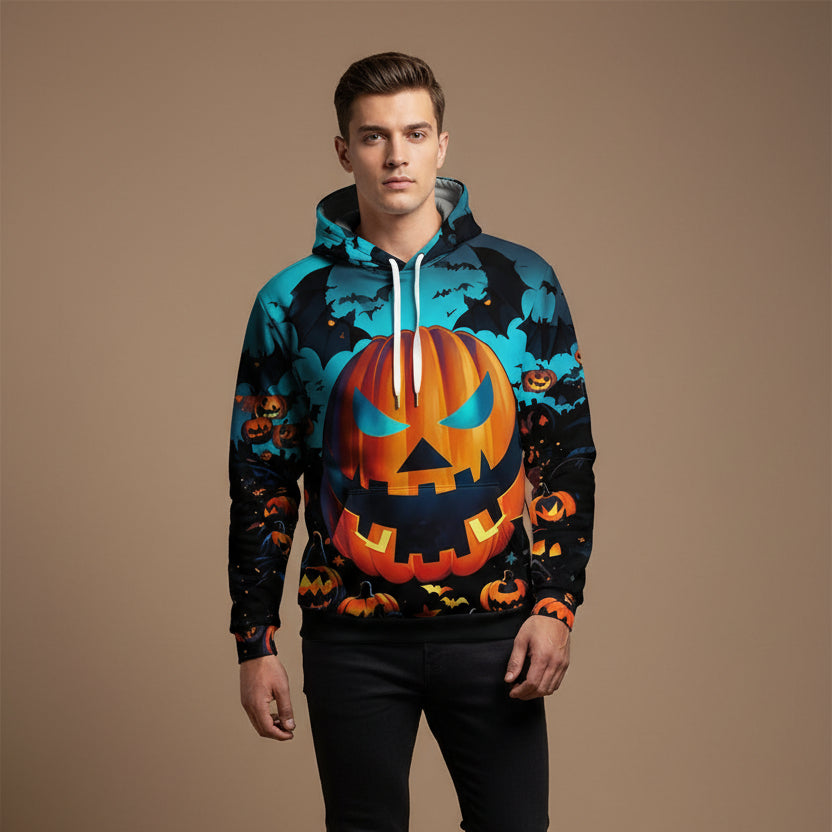 Men's 3D Pumpkin Head Hoodie – Relaxed Halloween Pullover
