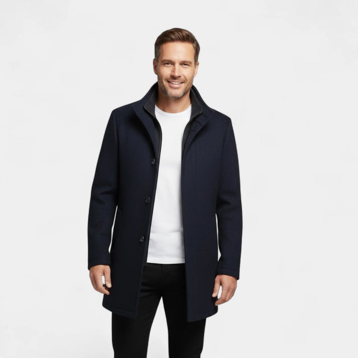Men's Wool Coat with Double Collar & Removable Inner Vest