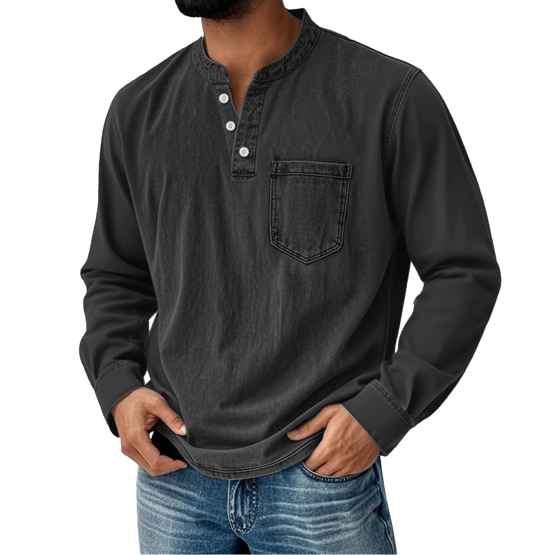 Men's Printed Three-Button Long Sleeve T-Shirt – Slim Fit Casual Style